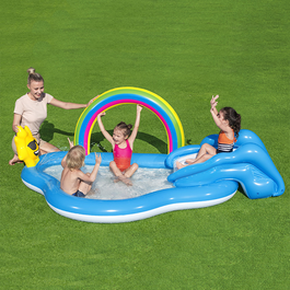 Bestway 53092 Piscine Gonflable avec Jeux Arc-en-Ciel 257x145x91 cm +2 Ans Jardin
