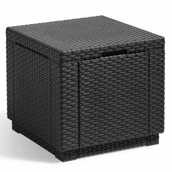 Keter - Pouf de rangement cube, extérieur, graphite, 213816, 422801, coffre pour jardin et terrasse Keter - Pouf de rangement cube, extérieur, graphite, 213816, 422801, coffre pour jardin et terrasse