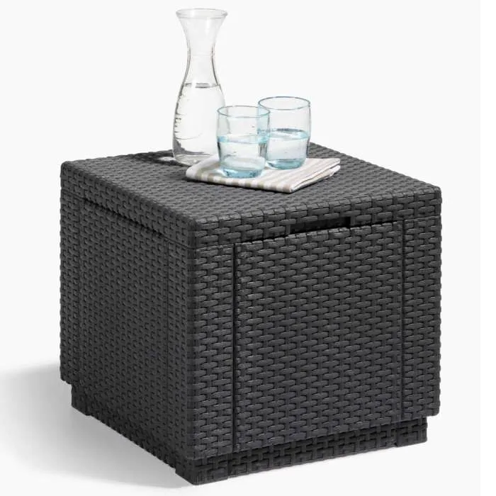 Keter - Pouf de rangement cube, extérieur, graphite, 213816, 422801, coffre pour jardin et terrasse Keter - Pouf de rangement cube, extérieur, graphite, 213816, 422801, coffre pour jardin et terrasse