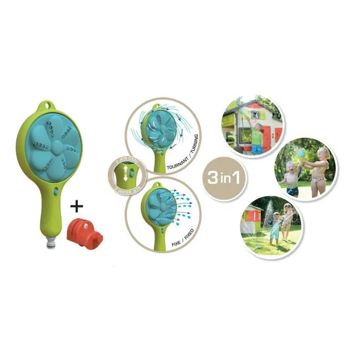 Smoby Douchette 3 en 1 Bleu - Compatible avec Toutes les Maisons de Jeux - Raccord Gardena - Réglage du Débit d'Eau