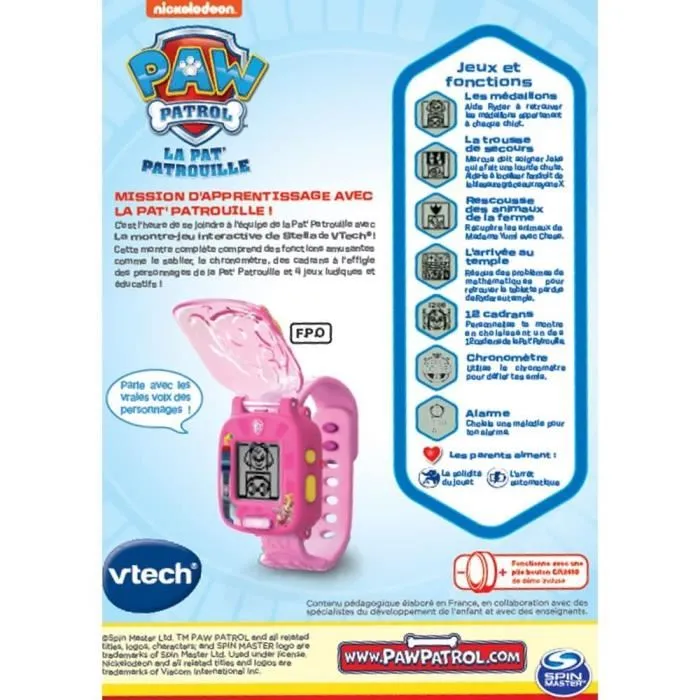 Vtech - Montre-Jeu Interactive Stella - Pat'Patrouille - Écran animé - 4 jeux et 12 cadrans - Rose - Version française