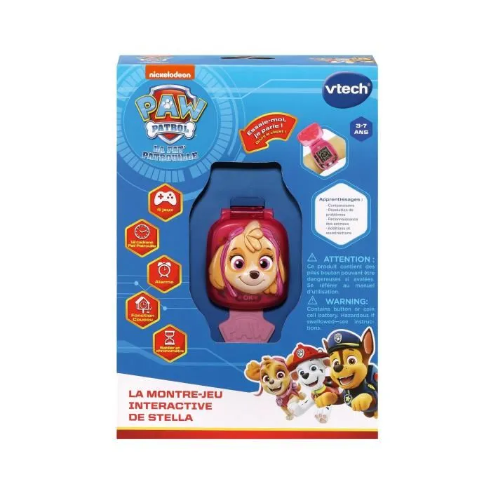 Vtech - Montre-Jeu Interactive Stella - Pat'Patrouille - Écran animé - 4 jeux et 12 cadrans - Rose - Version française