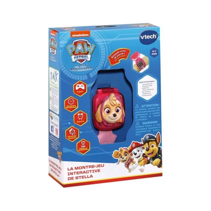 Vtech - Montre-Jeu Interactive Stella - Pat'Patrouille - Écran animé - 4 jeux et 12 cadrans - Rose - Version française
