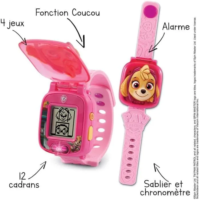 Vtech - Montre-Jeu Interactive Stella - Pat'Patrouille - Écran animé - 4 jeux et 12 cadrans - Rose - Version française