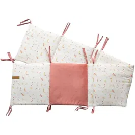 Domiva Tour de lit bébé adaptable Happy 30x180 cm, motif plume coloré rouge, 100% coton, pour lits 60x120 cm ou 70x140 cm
