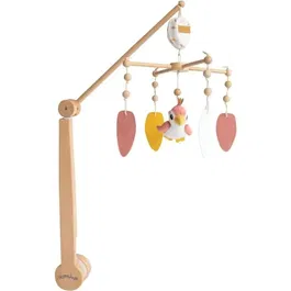 Domiva Arche musicale à fixer au lit avec perroquet multicolore et peluches lavables - Mobile bébé mécanique 40 cm