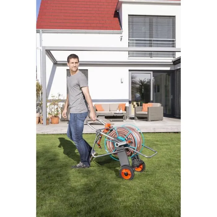 Gardena Dévidoir métal sur roues 100 - Pour tuyau 100m Ø13mm - Grande stabilité, pratique pour grands jardins - Garantie 5 ans