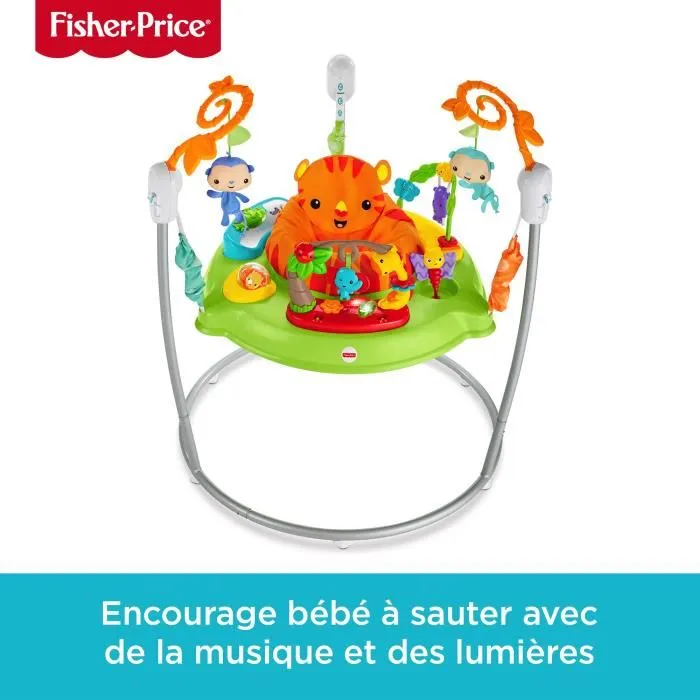 Fisher-Price Jumperoo Jungle Sons et Lumieres CHM91 - Youpala lumineux évolutif jusqu'à 12 mois, 12 kg