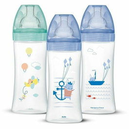 Dodie Lot de 3 Biberons Sensation+ 330ml, Tétine Plate Débit 3, Bleu Mer et Vert Air