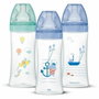Dodie Lot de 3 Biberons Sensation+ 330ml, Tétine Plate Débit 3, Bleu Mer et Vert Air