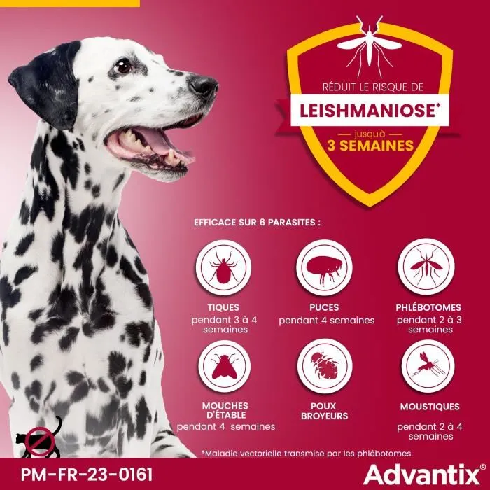 Advantix Antiparasitaire pour Chiens de Très Grande Race 40 à 60kg - 4 Pipettes - Élimine Puces, Tiques, Poux, Répulsif Moustiques et Phlébotomes