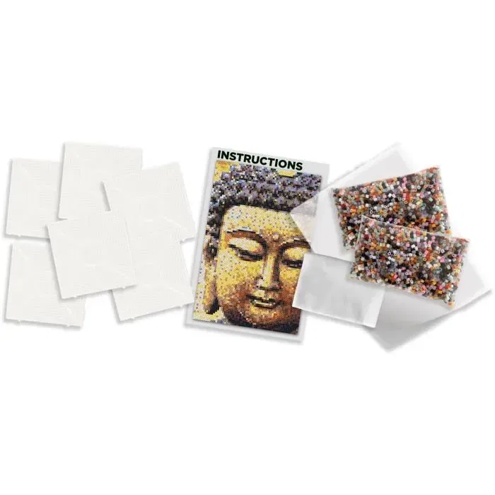 SES CREATIVE 7000 - Kit de Perles à Repasser Motif Bouddha Créatif pour Enfants avec 6 Plaques Connectables et Feuille d'Exemple