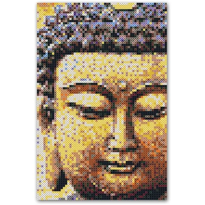 SES CREATIVE 7000 - Kit de Perles à Repasser Motif Bouddha Créatif pour Enfants avec 6 Plaques Connectables et Feuille d'Exemple