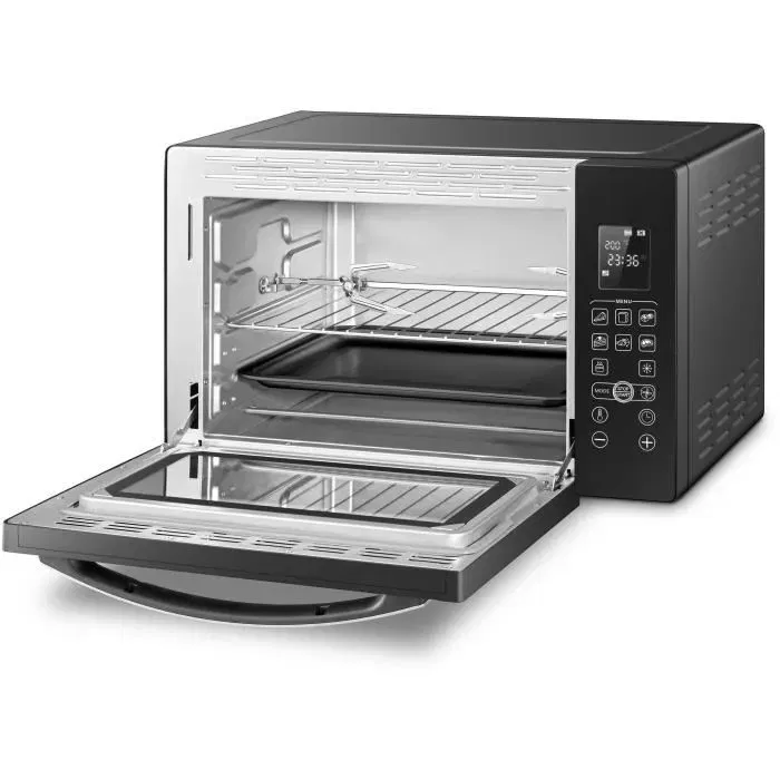 Continental Edison CEMF38DIG - Minifour Électrique 38 Litres Noir - 1600W - Chaleur Tournante, Grill, Rôtissoire - Thermostat Réglable 230°C