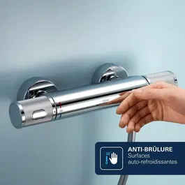 Grohe Precision Feel Mitigeur thermostatique de douche mural chromé - Fonctions EcoJoy et EcoButton pour économie d'eau - Garantie 5 ans