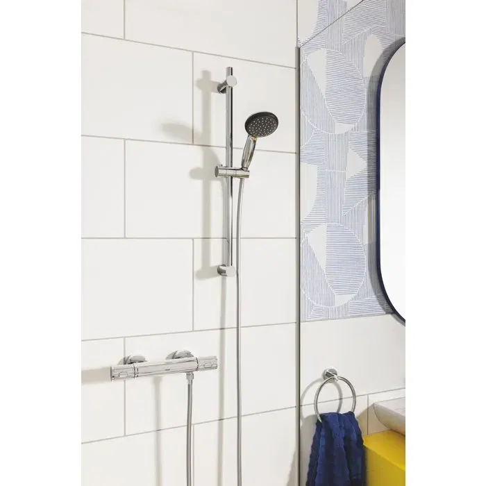 Grohe Precision Feel Mitigeur thermostatique de douche mural chromé - Fonctions EcoJoy et EcoButton pour économie d'eau - Garantie 5 ans