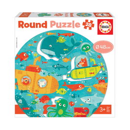 EDUCA Puzzle éducatif sous-marin rond 28 pièces de 48 cm avec éléments amovibles - À partir de 3 ans - Version espagnole