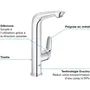 Grohe 23584001 Mitigeur Lavabo Monocommande Wave Chromé - Hauteur 245 mm, Rotation 360°, Mousseur Économe 5 L/min, Finition Chromée Durable
