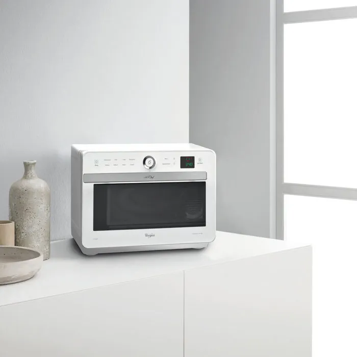 Whirlpool JT469WH - Micro-ondes posable combiné 33 L 6ème sens Combi Crisp Vapeur - Blanc - Puissance 1000 W - Cavité Inox - Plateau 36 cm
