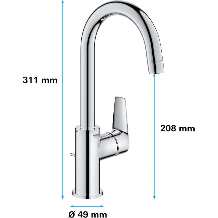 GROHE - Mitigeur Monocommande Lavabo - Col de Cygne - Chromé - Taille L - Économie d'Eau - Garantie 5 Ans - Hauteur 311 mm