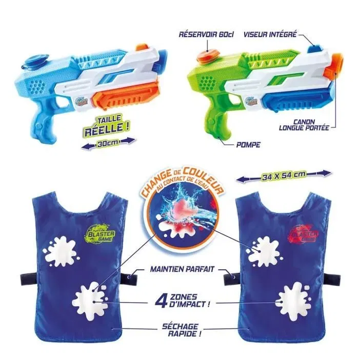 Canal Toys Hydro Blaster Game - Jeu de bataille d'eau avec 2 pistolets à eau et 2 dossards cibles qui changent de couleur, portée 10 mètres
