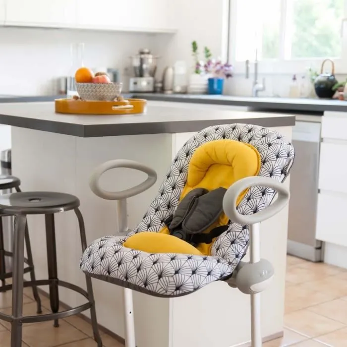 Beaba Transat Up and Down III - Transat bébé réglable 3 positions, 4 hauteurs, harnais sécurité 5 points, motif Yellow Palm Tree