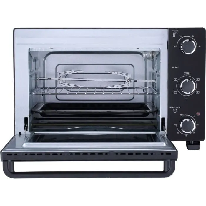 Four à convection Continental Edison CEMF28B2 - Minifour électrique 28L, 1500W, noir, chaleur tournante et rôtisserie