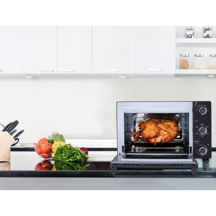 Continental Edison CEMF35B4 - Minifour électrique 35L noir, 1500W, chaleur tournante et rôtisserie, 3 modes de cuisson, minuterie 60 minutes