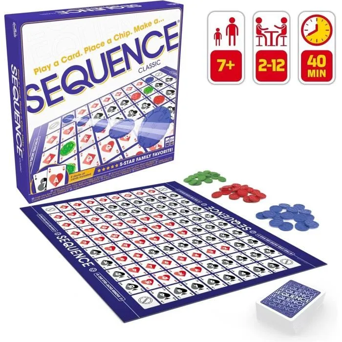 Goliath Sequence - Jeu de stratégie et de société américain classique - Pour 2 joueurs ou plus - Plateau, cartes et jetons - A partir de 7 ans