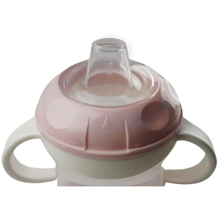 Thermobaby - Tasse Anti-Fuites avec Couvercle, 180 ml - Bec Doux en Silicone, Poignées Ergonomiques pour Bébé, Lavable au Lave-Vaisselle - Rose Poudré