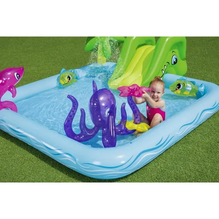 Bestway - Aire de jeux pataugeoire Fantastic Aquarium avec fontaine et anneaux - 239 x 206 x 86 cm