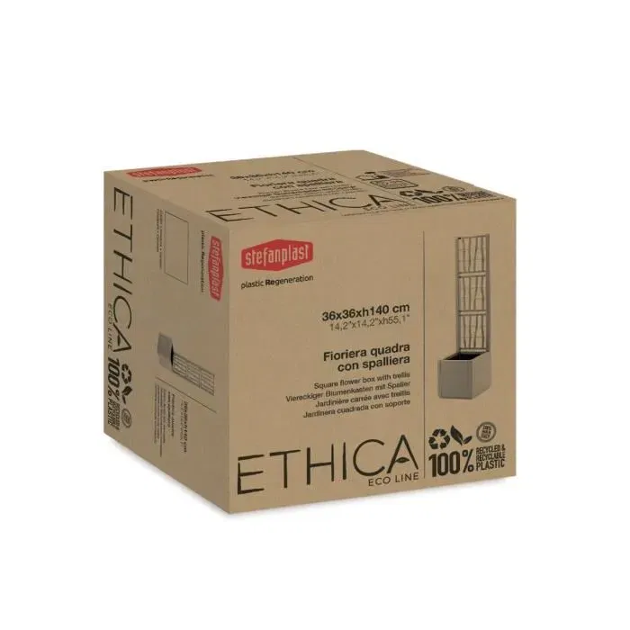 STEFANPLAST Bac à fleurs carré NATURAL DELUXE avec treillis, réservoir d'eau, 43 x 43 x H 142 cm (35 L), couleur gris stone