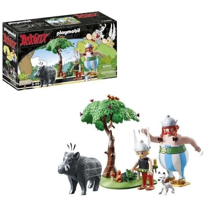 PLAYMOBIL 71160 - Figurine Astérix La chasse au sanglier avec Astérix, Obélix et Idéfix - 52 pièces - Jouet dès 5 ans