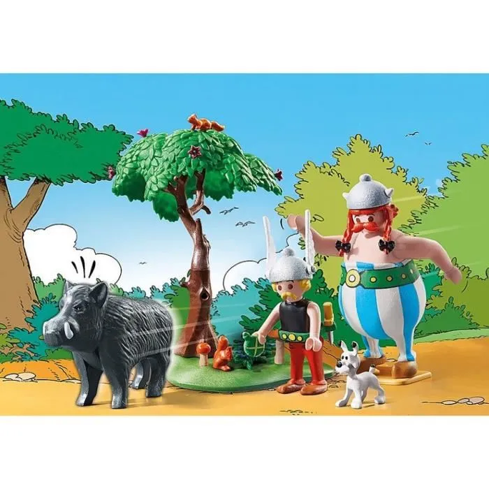 PLAYMOBIL 71160 - Figurine Astérix La chasse au sanglier avec Astérix, Obélix et Idéfix - 52 pièces - Jouet dès 5 ans