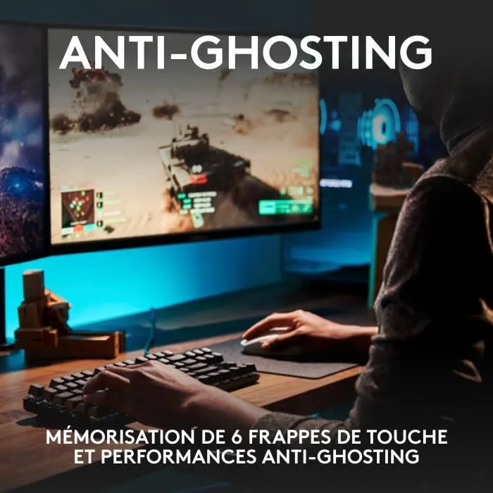 Logitech G Clavier Gamer Mécanique G413 TKL SE AZERTY Filaire - Switches Tactiles, Touches PBT, Rétroéclairage - Noir