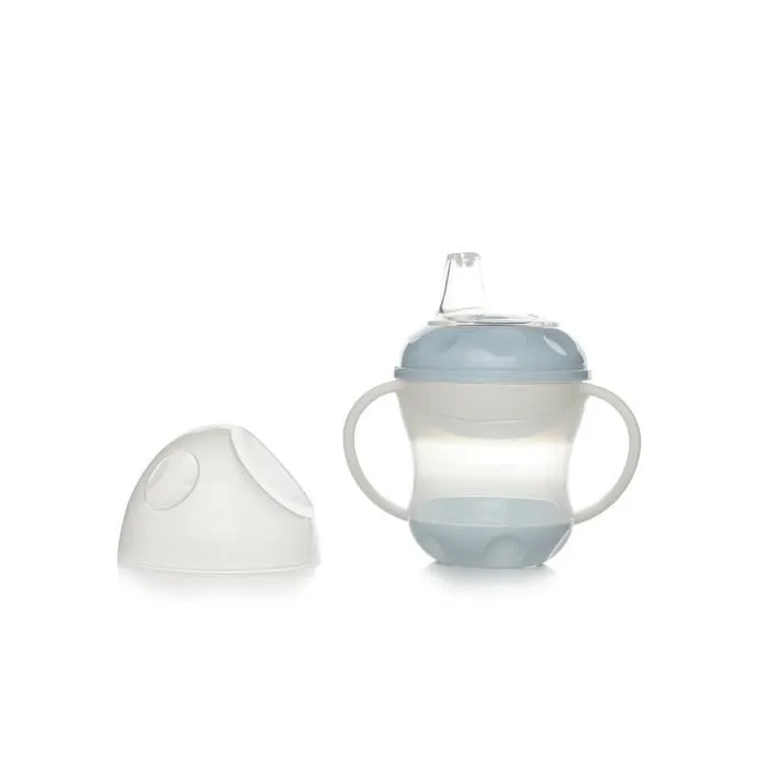 Thermobaby Tasse d'apprentissage antifuite avec couvercle, bec en silicone doux et poignées ergonomiques pour bébé, 180 ml, Bleu