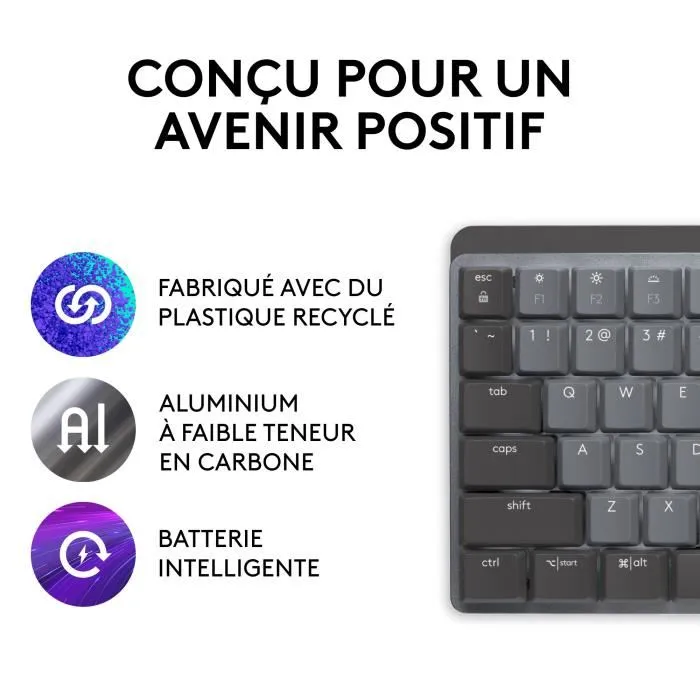 Logitech MX Mechanical Clavier Mécanique Sans Fil AZERTY rétroéclairé Graphite - Switch Silencieux Tactile, Cliquable ou Linéaire - Easy-Switch jusqu'à 3 appareils