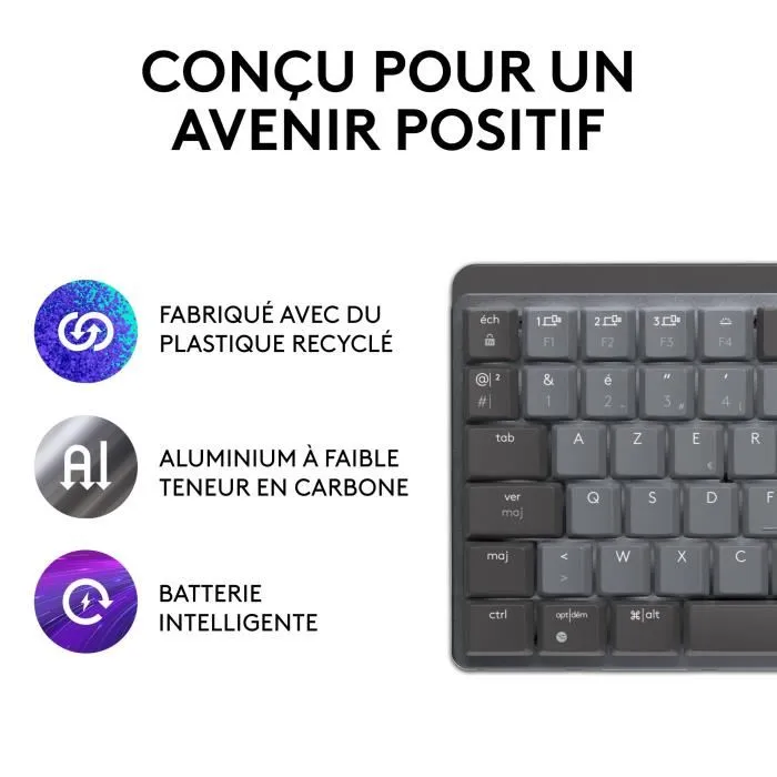 Logitech MX Mechanical Mini - Clavier mécanique sans fil compact AZERTY avec rétroéclairage, connectivité Easy-Switch 3 appareils - Graphite Logitech MX Mechanical Mini - Clavier mécanique sans fil compact AZERTY avec rétroéclairage, connectivité Easy-Switch 3 appareils - Graphite