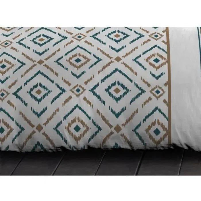 Home Linge Passion Parure de couette Microfibre ETHNO Bleu Canard 220x240 cm avec 2 taies d'oreiller 63x63 cm, motif fantaisie, housse zippée, pour lit 2 personnes