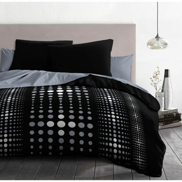 Home Linge Passion Parure de couette STEEVY Noir et Gris, 220x240 cm