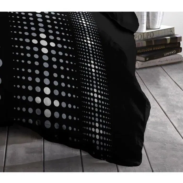 Home Linge Passion - Parure de couette Microfibre STEEVY 220x240cm avec 2 taies 63x63cm, Noir/Gris, 100% Polyester, housses zippées