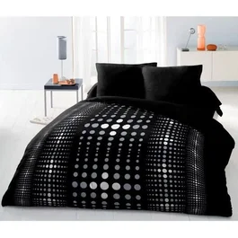 Home Linge Passion - Parure de couette Microfibre STEEVY 220x240cm avec 2 taies 63x63cm, Noir/Gris, 100% Polyester, housses zippées