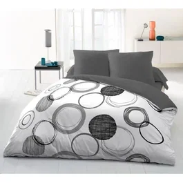 Home Linge Passion - Parure de couette microfibre Audace - Housse de couette 220x240 cm + 2 taies 63x63 cm - 100% Polyester - Gris clair - Pour lit 2 personnes