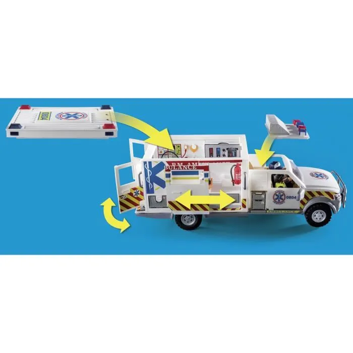 Playmobil 70936 Ambulance américaine City Action avec secouristes, patient et lumières, jouet pour enfants dès 5 ans