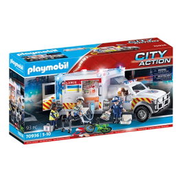 Playmobil 70936 Ambulance américaine City Action avec secouristes, patient et lumières, jouet pour enfants dès 5 ans
