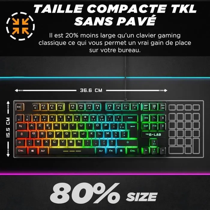 The G-Lab KEYZ CAESIUM TKL - Clavier Gamer Mécanique Compact (TKL) RGB Azerty Noir Filaire - Anti-Ghosting, Macros, Compatible PC/PS4/PS5/Xbox