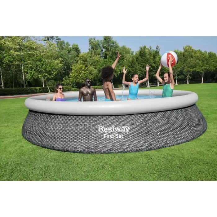 Bestway Piscine Gonflable Adulte Ratan 457x84 cm Gris avec Épurateur