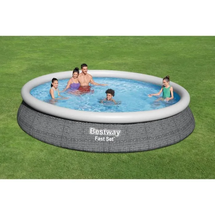 Bestway Piscine Gonflable Adulte Ratan 457x84 cm Gris avec Épurateur