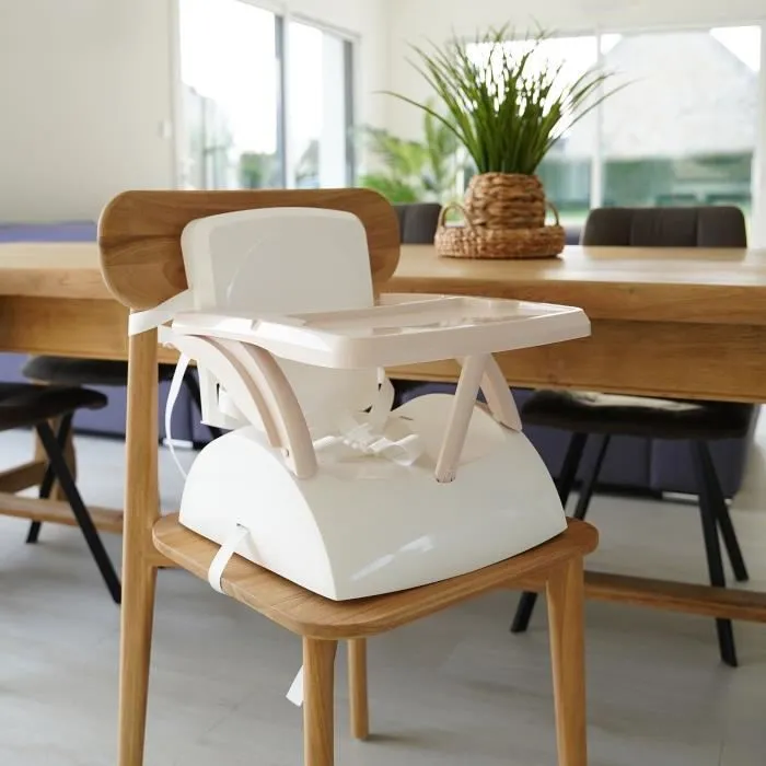 THERMOBABY YEEHOP - Rehausseur de chaise pour enfant 2 en 1 avec harnais 3 points, tablette amovible et sangles d'attache - Bleu océan
