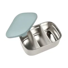 Beaba, Boîte repas enfant en acier inoxydable avec housse et couvercle en silicone - Gris velours et bleu